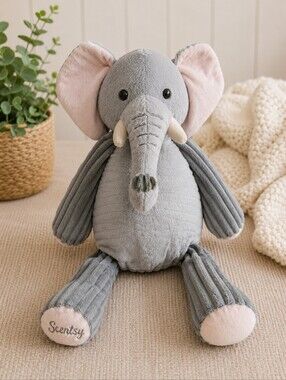 Scentsy Buddy Ollie Elephant Plush Retired Gray Pink + Pumpkin Marshmallow Scent